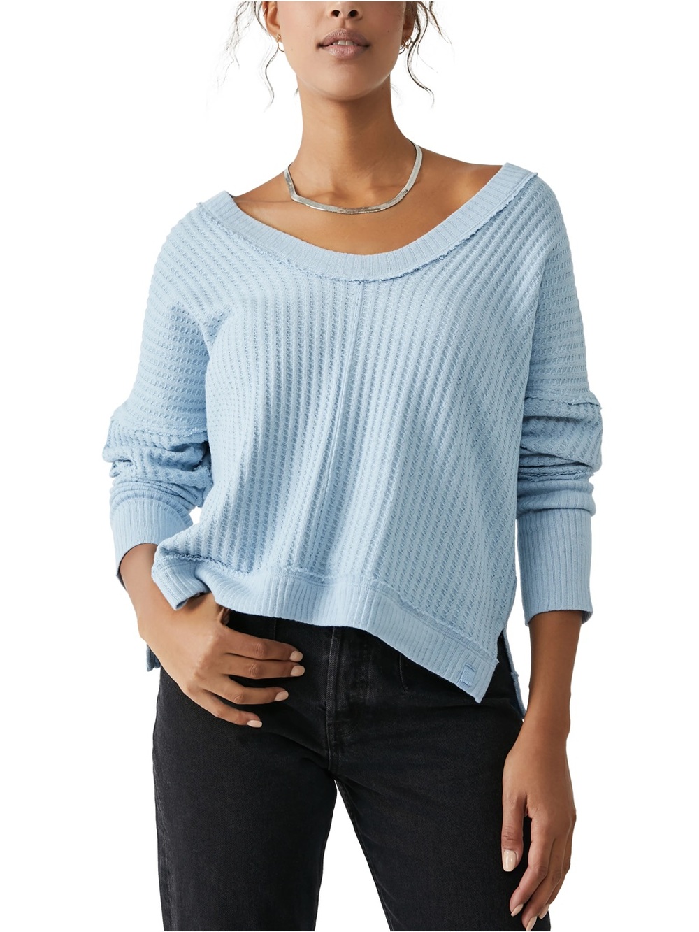 Free People Magic Thermal Top Blue Size Small Long Sleeve